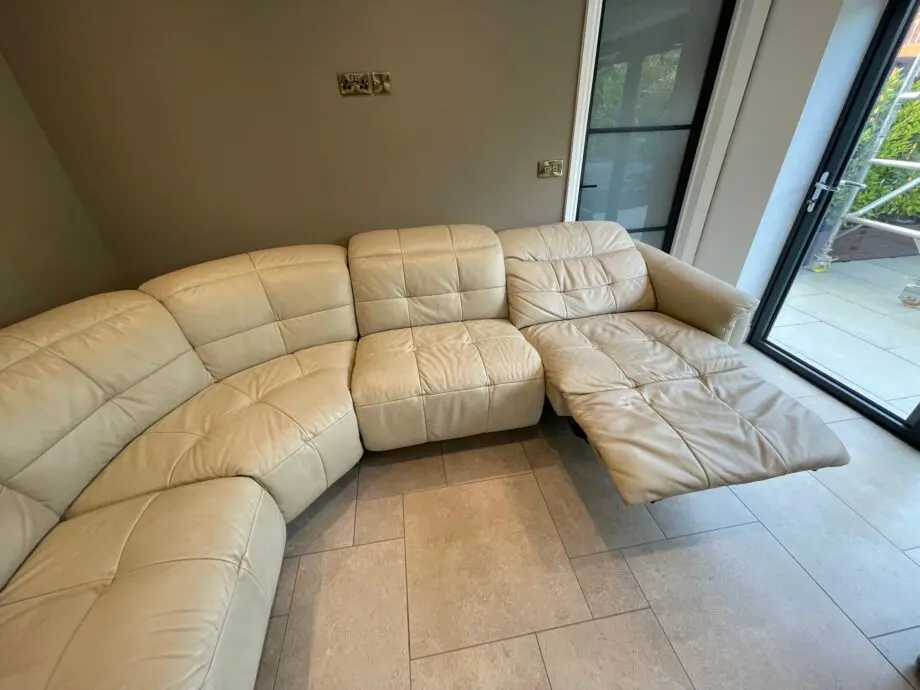 Stokers electric cream leather reclining corner sofa