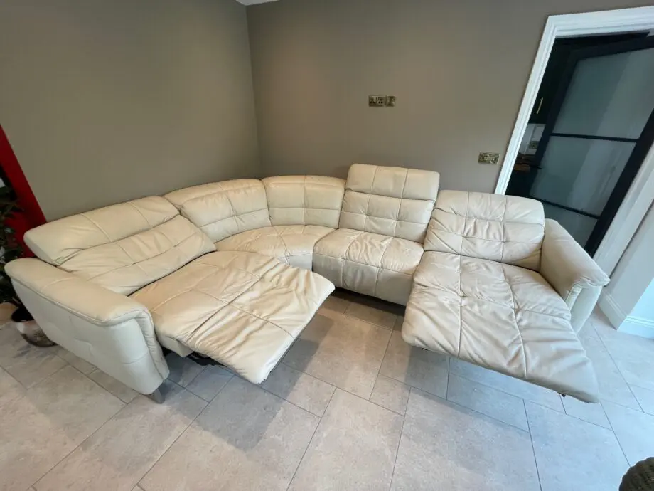 Stokers electric cream leather reclining corner sofa