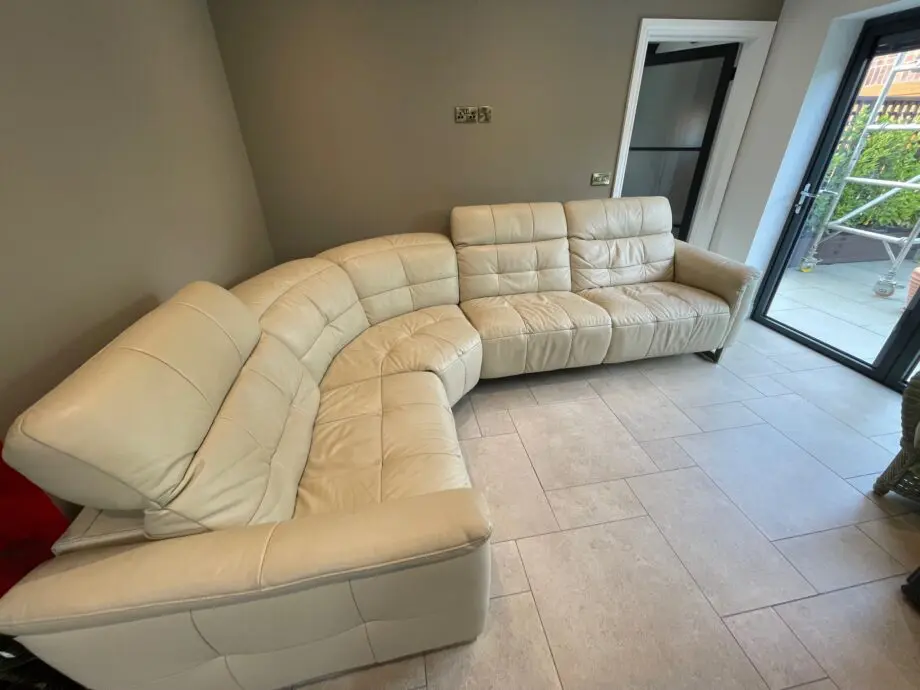 Stokers electric cream leather reclining corner sofa