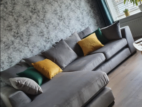 DFS Plush Velvet pillow back left hand facing large chaise end sofa