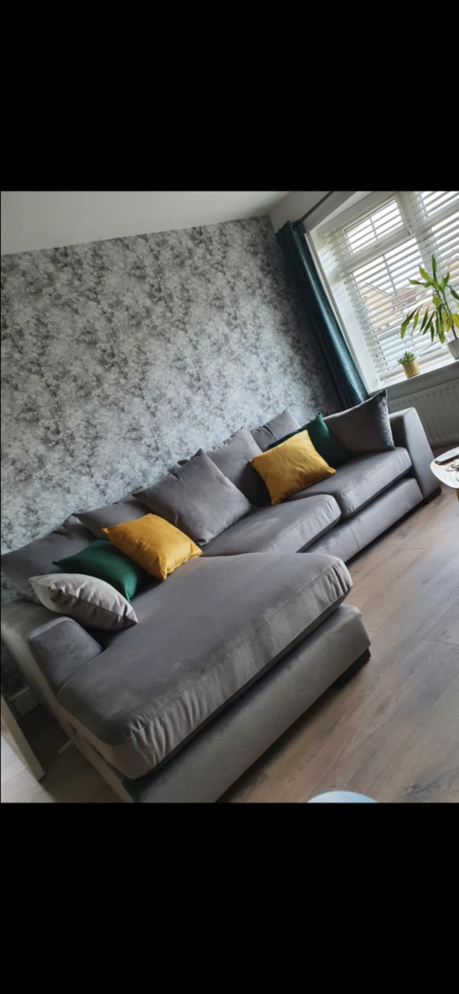 DFS Plush Velvet pillow back left hand facing large chaise end sofa