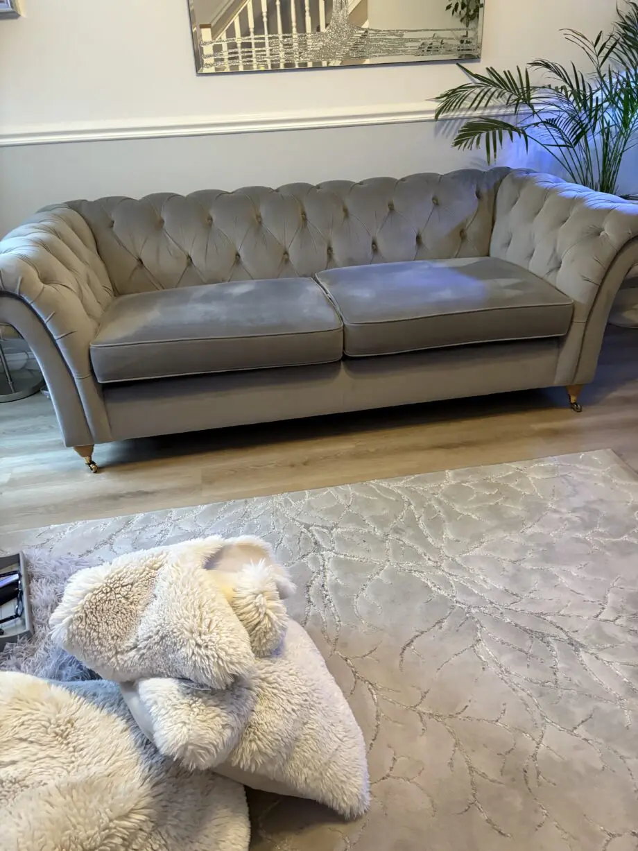 Next silver velvet sofa
