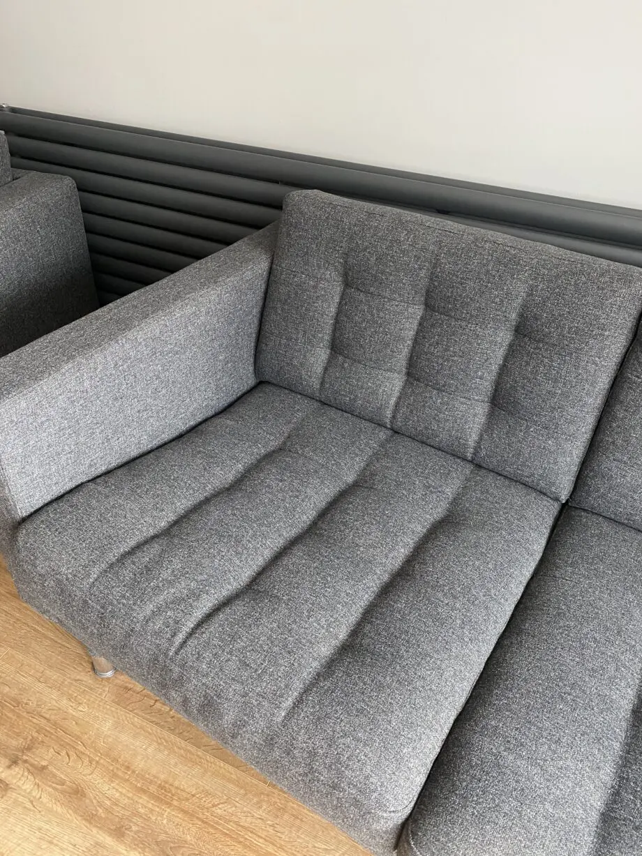 Grey Landskrona 2-seat sofa x2 with foot stool