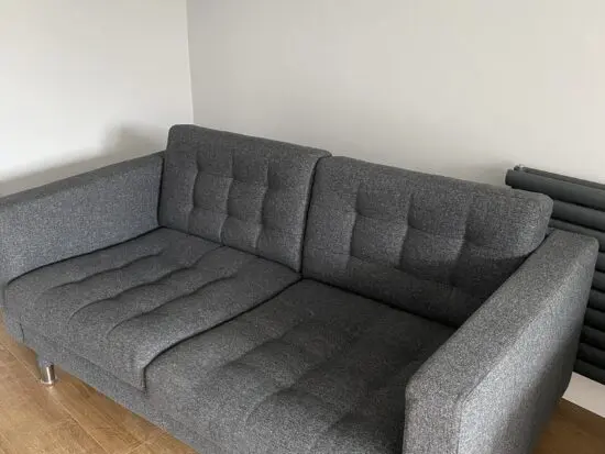 Grey Landskrona 2-seat sofa x2 with foot stool
