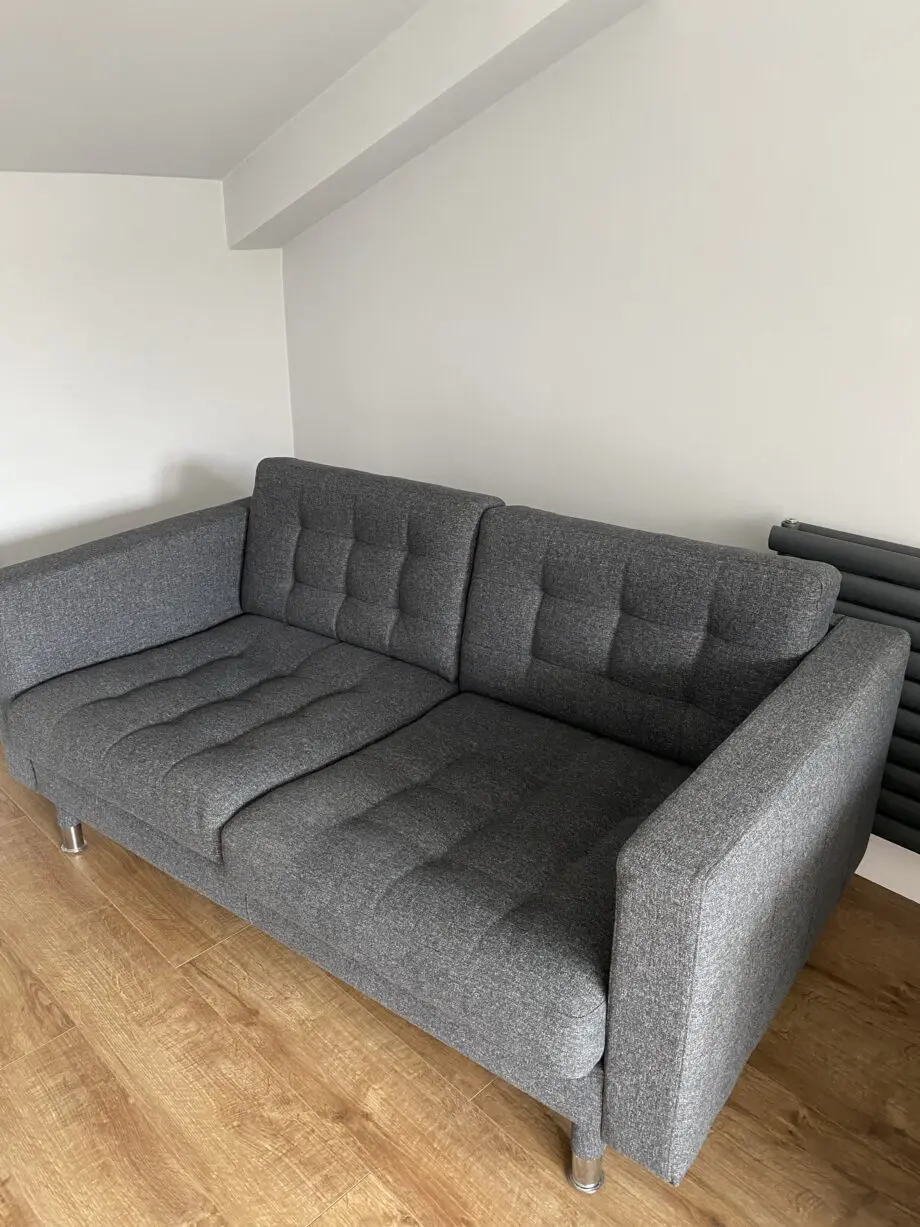 Grey Landskrona 2-seat sofa x2 with foot stool