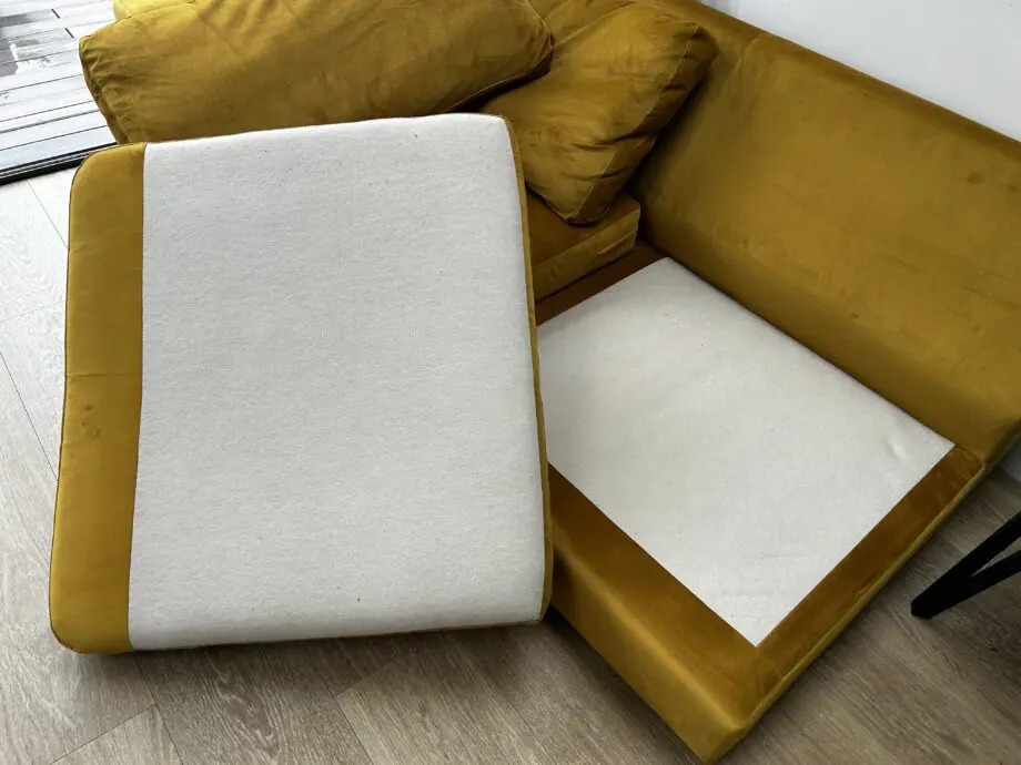 DFS Mustard left sided plush sofa
