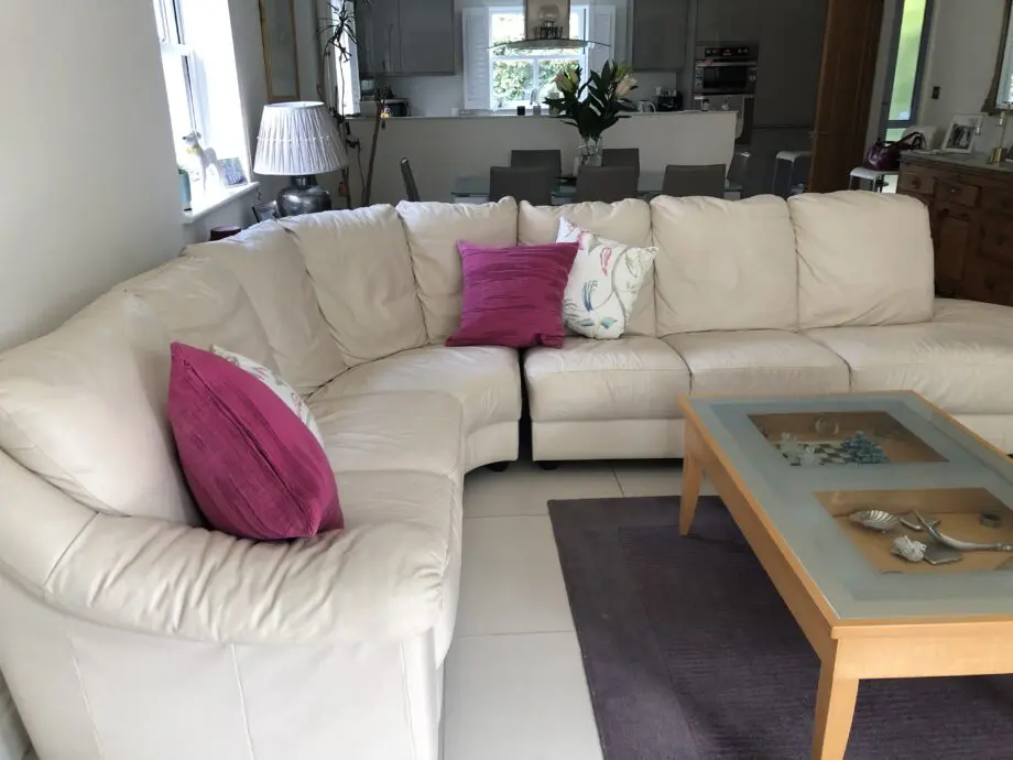 IKEA cream leather corner sofa splits in to three pieces
