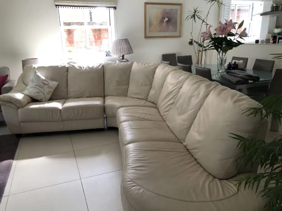 IKEA cream leather corner sofa splits in to three pieces