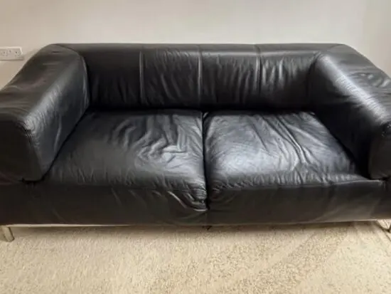 Black Leather 2 seater sofa