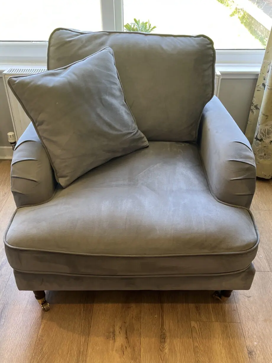 Plush velvet grey 3 seater and 2 armchair