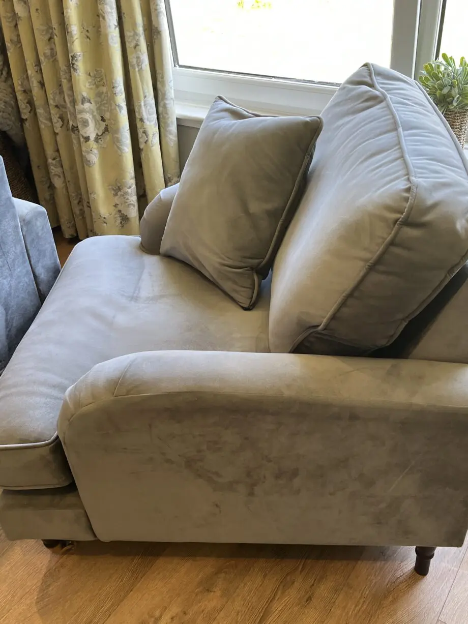 Plush velvet grey 3 seater and 2 armchair