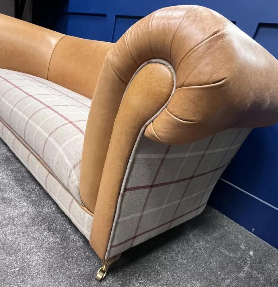 3 seater chesterfield sofa tan leather and check