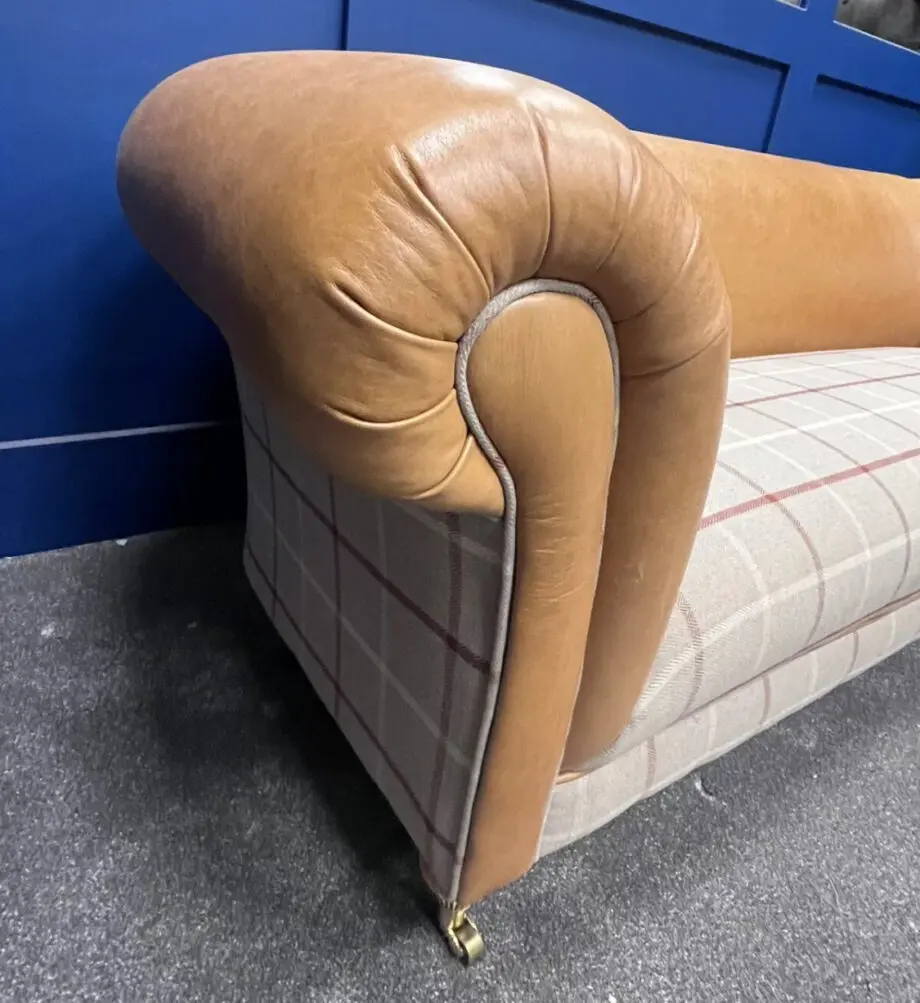 3 seater chesterfield sofa tan leather and check