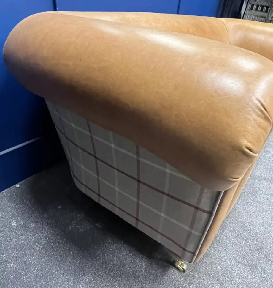 3 seater chesterfield sofa tan leather and check