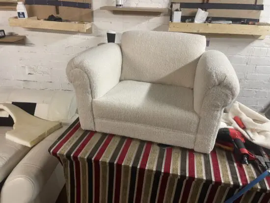 This is a costum build mini sofa for kids made in teddy fabric