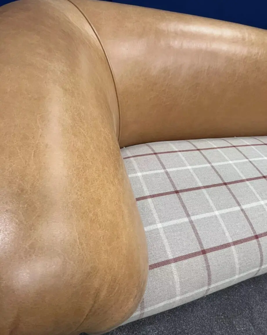 3 seater chesterfield sofa tan leather and check