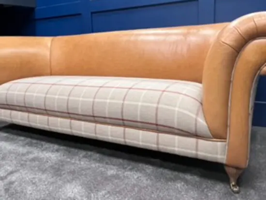 3 seater chesterfield sofa tan leather and check