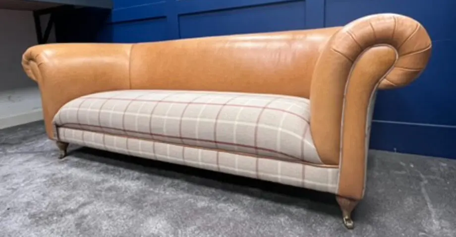 3 seater chesterfield sofa tan leather and check