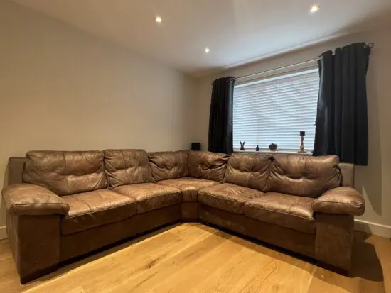 DFS brown leather 5 seater corner sofa