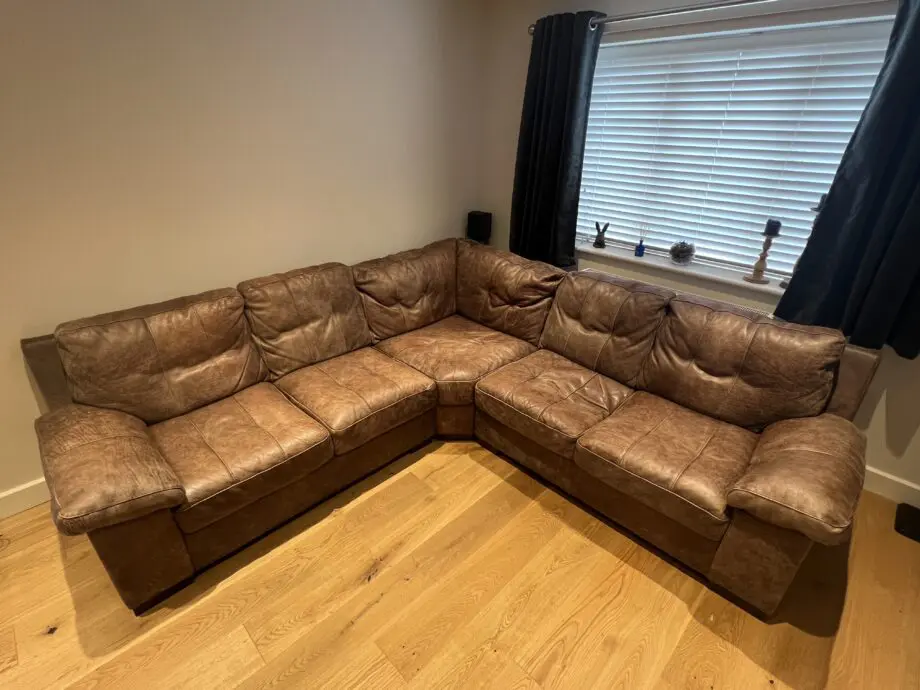 DFS brown leather 5 seater corner sofa