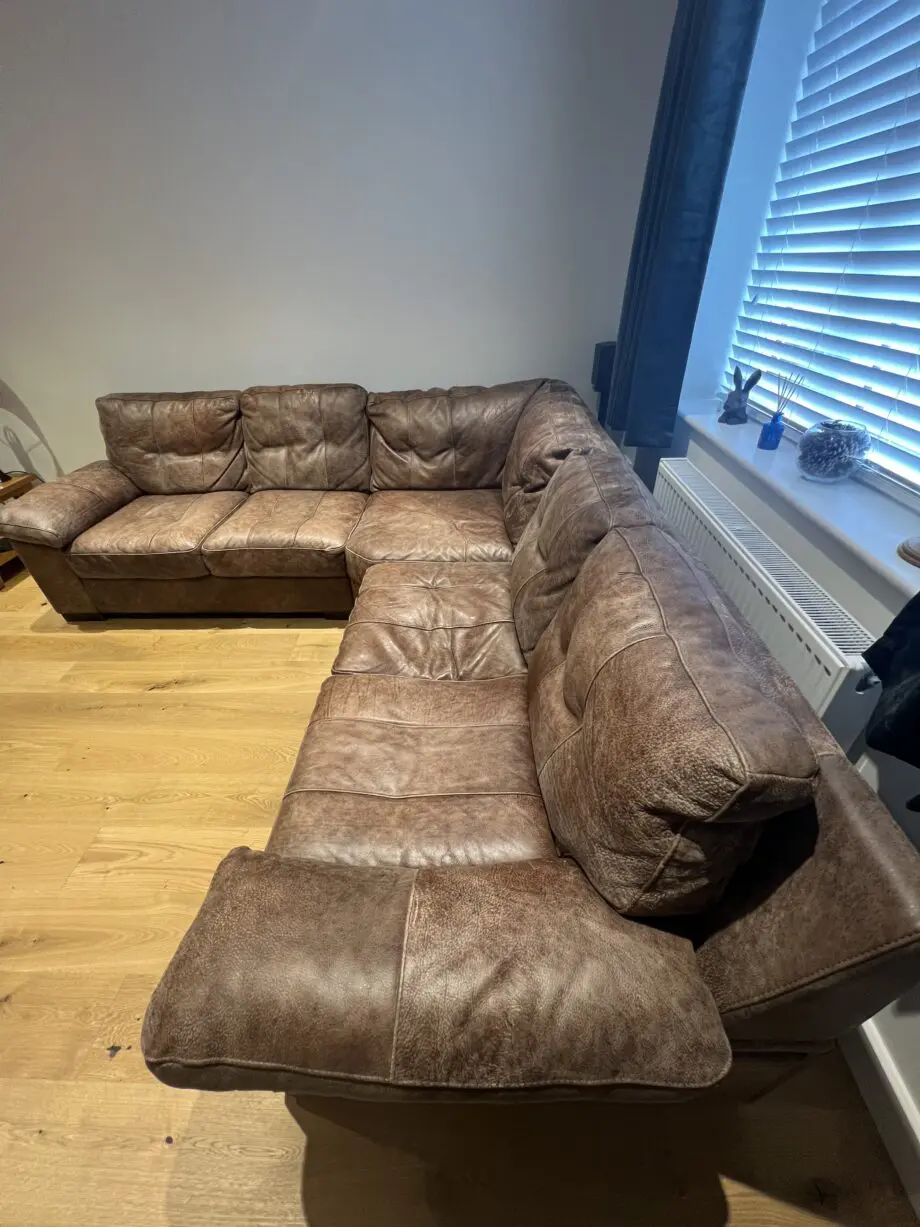 DFS brown leather 5 seater corner sofa