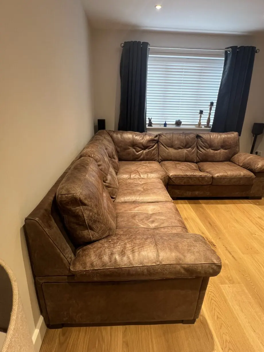 DFS brown leather 5 seater corner sofa
