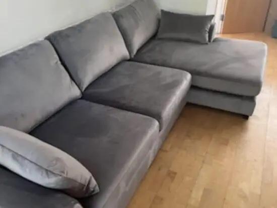 DFS Grey Suede Right Hand Corner Sofa