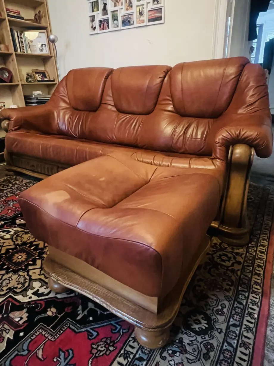 Belgium Storage Drawer Genuine Italian Leather 3 Seater Sofa Settee & Armchair & Foot stall