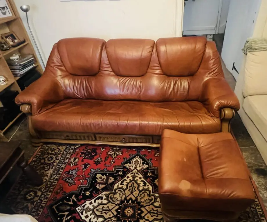 Belgium Storage Drawer Genuine Italian Leather 3 Seater Sofa Settee & Armchair & Foot stall