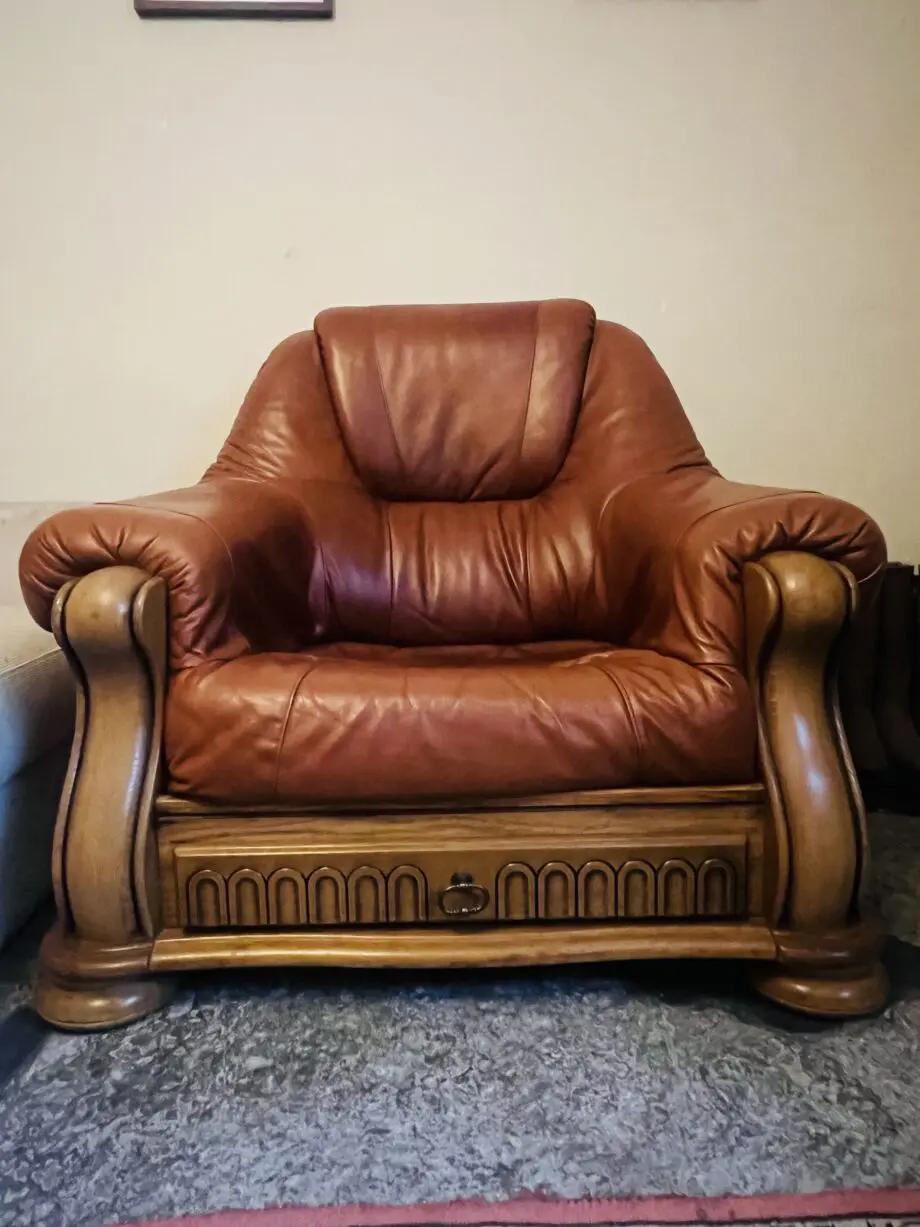 Belgium Storage Drawer Genuine Italian Leather 3 Seater Sofa Settee & Armchair & Foot stall