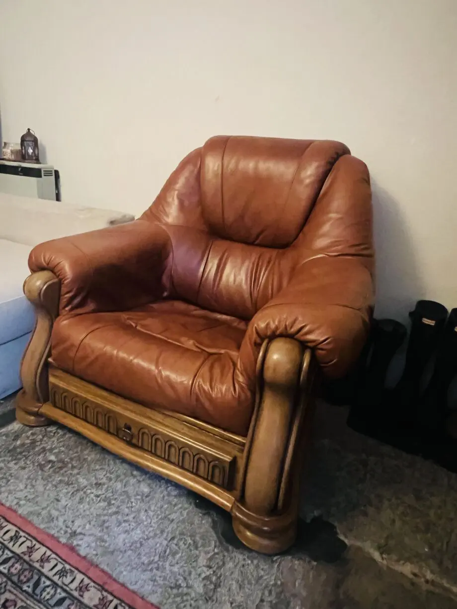 Belgium Storage Drawer Genuine Italian Leather 3 Seater Sofa Settee & Armchair & Foot stall