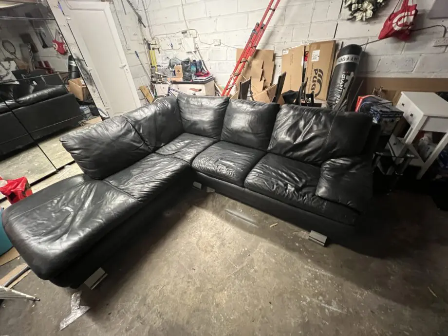 Black leather Harvey corner sofa
