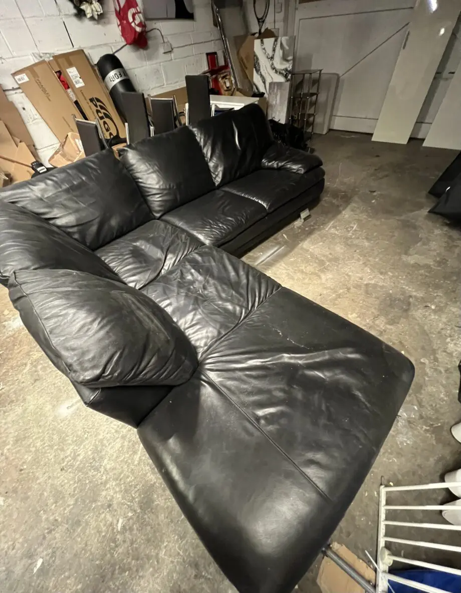 Black leather Harvey corner sofa