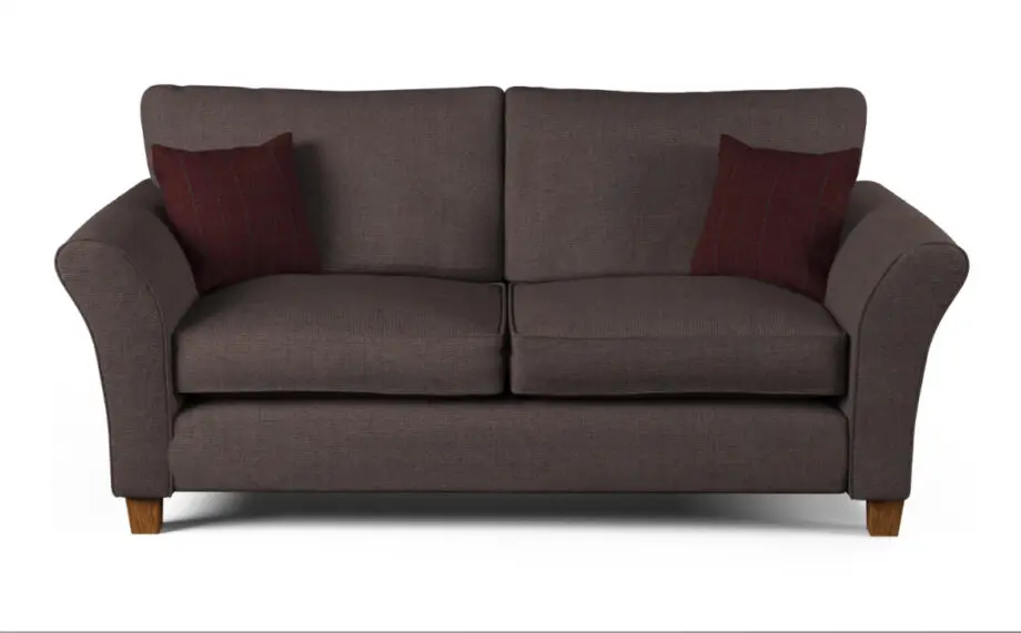 Hugo 3 seater sofa in Hilton collection chocolate covers with oak legs