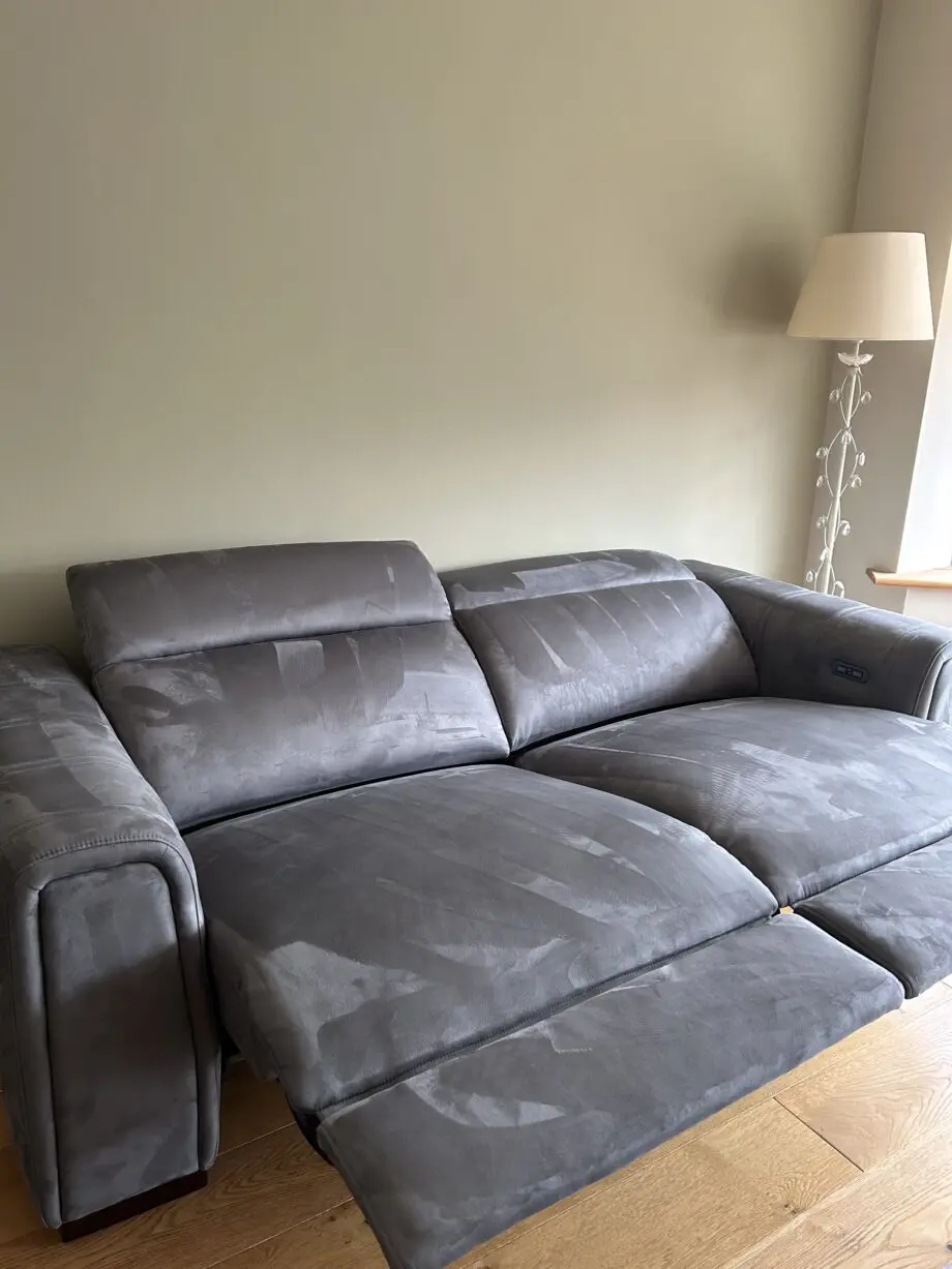 Sofology - 2 x Mason 3 Seater Double Power Recliner with Double Power Headrest. Comes with USB charging ports Colour - Tara Lead Grey