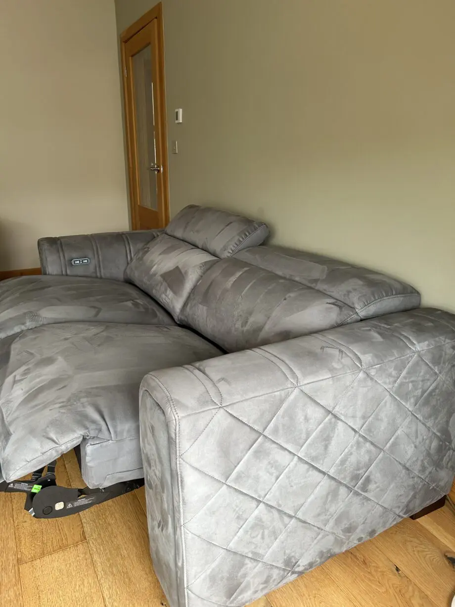 Sofology - 2 x Mason 3 Seater Double Power Recliner with Double Power Headrest. Comes with USB charging ports Colour - Tara Lead Grey