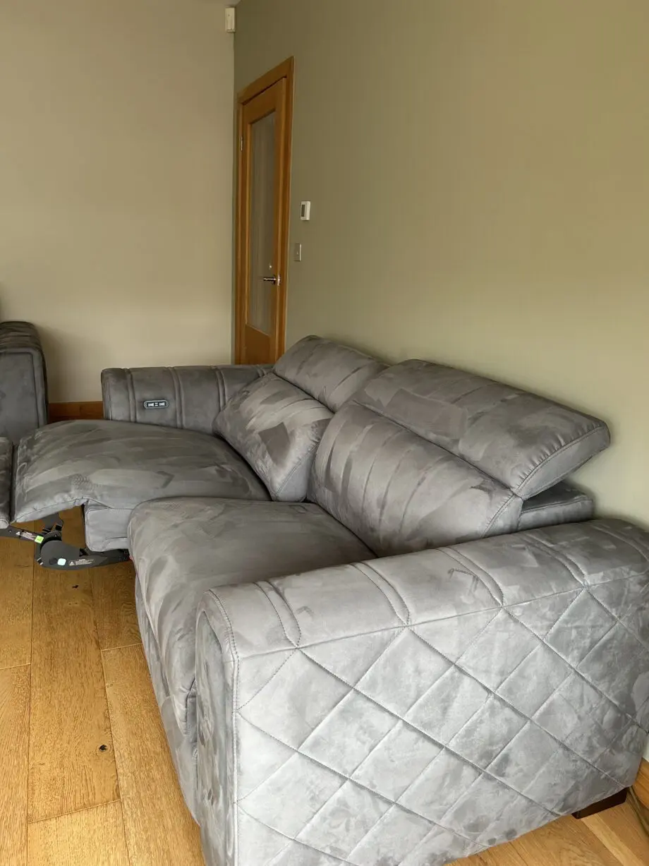 Sofology - 2 x Mason 3 Seater Double Power Recliner with Double Power Headrest. Comes with USB charging ports Colour - Tara Lead Grey