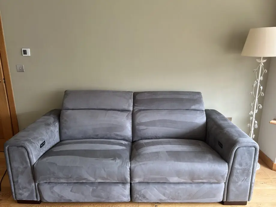 Sofology - 2 x Mason 3 Seater Double Power Recliner with Double Power Headrest. Comes with USB charging ports Colour - Tara Lead Grey