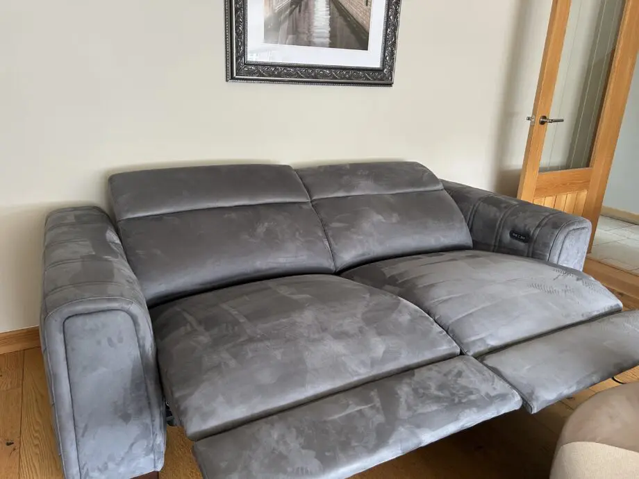 Sofology - 2 x Mason 3 Seater Double Power Recliner with Double Power Headrest. Comes with USB charging ports Colour - Tara Lead Grey