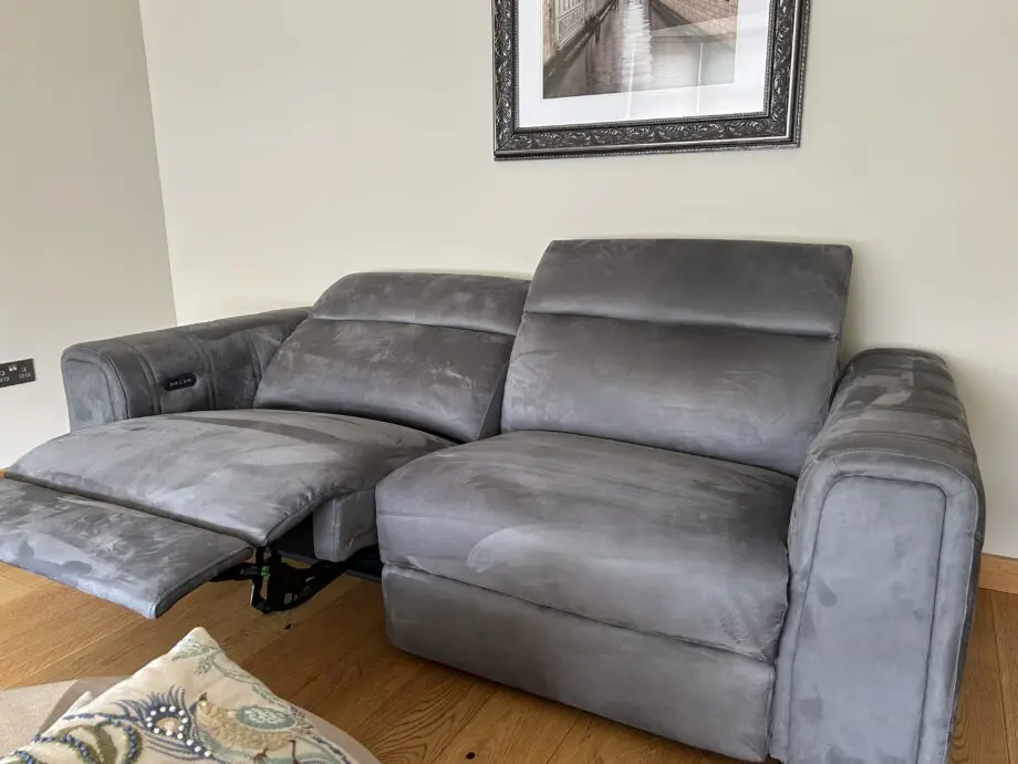Sofology - 2 x Mason 3 Seater Double Power Recliner with Double Power Headrest. Comes with USB charging ports Colour - Tara Lead Grey
