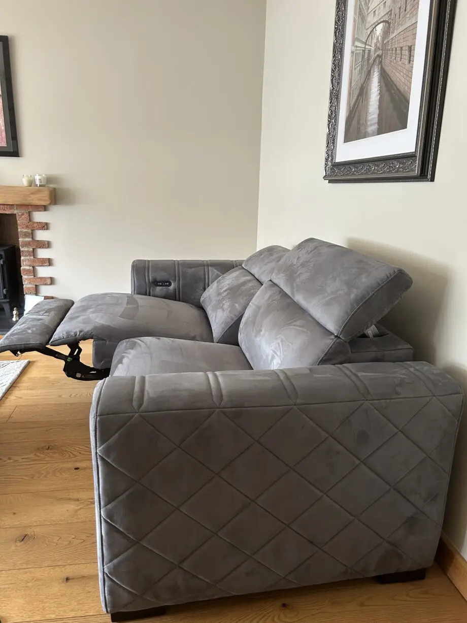Sofology - 2 x Mason 3 Seater Double Power Recliner with Double Power Headrest. Comes with USB charging ports Colour - Tara Lead Grey