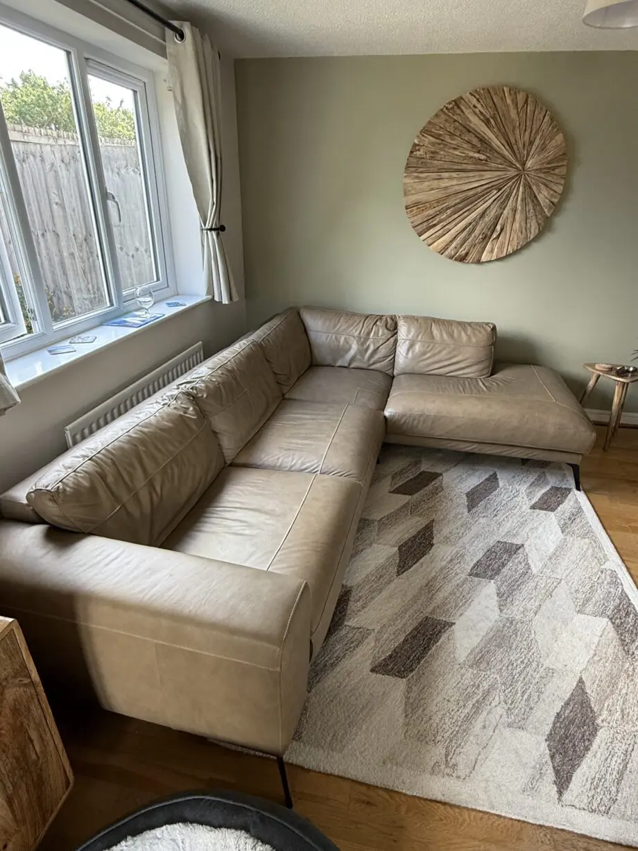 DFS Nuela Leather Left Hand Facing Arm Open End Corner Sofa - Almond Tan RRP £1779