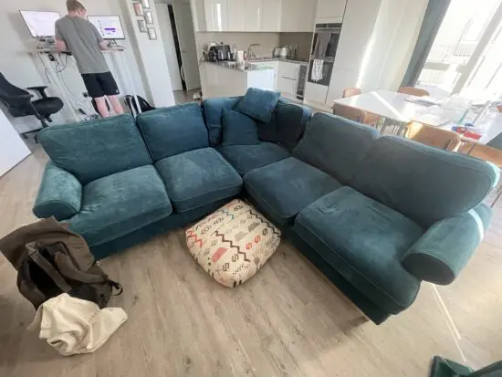 Large blue 6 seater corner sofa