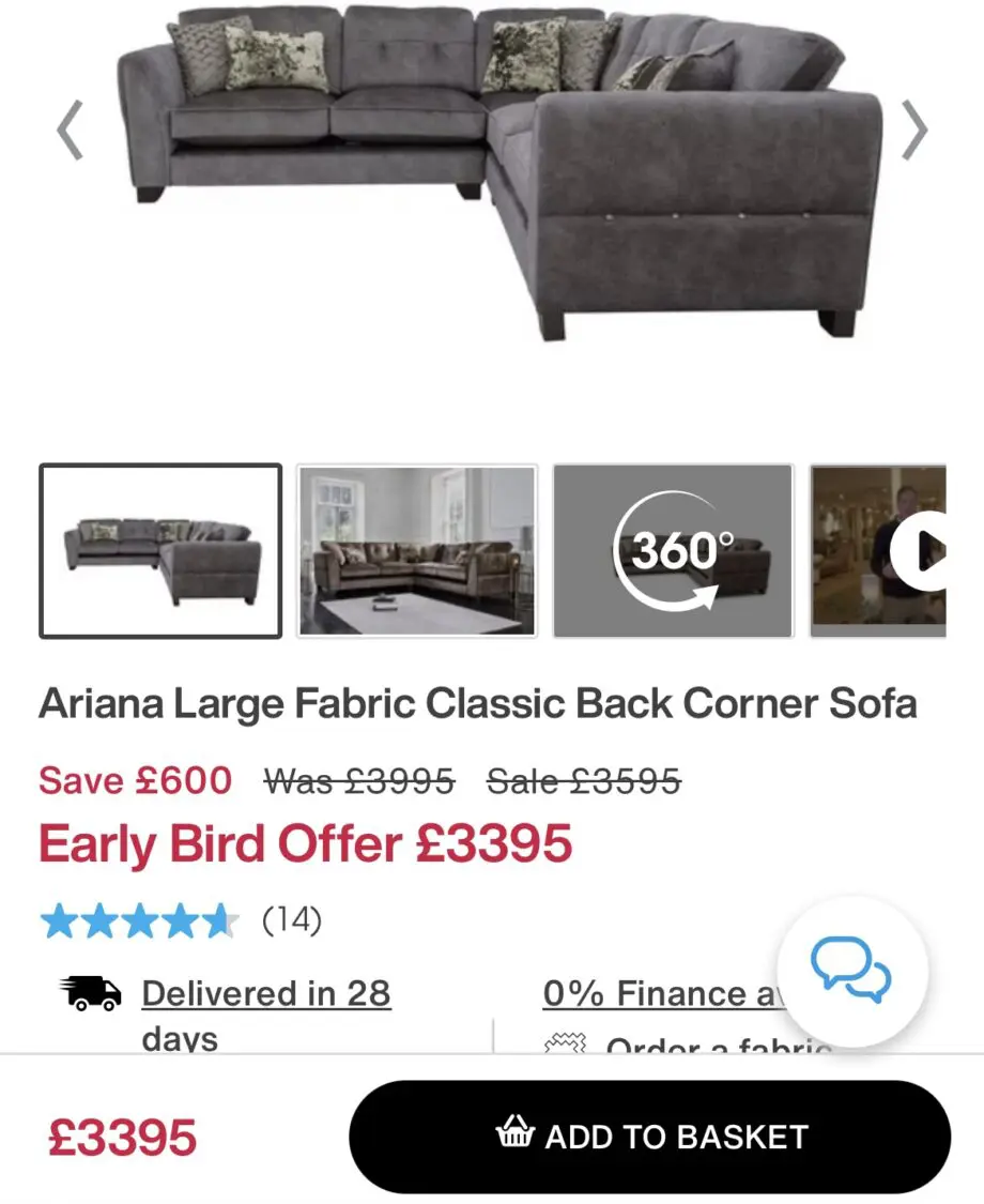 Furniture Village Ariana Corner sofa