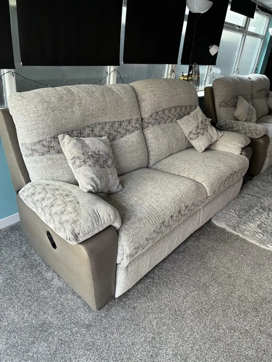 2x 3 seater recliner sofas in grey and beige