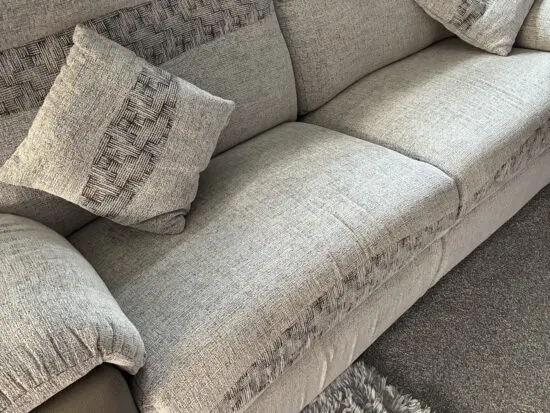 2x 3 seater recliner sofas in grey and beige