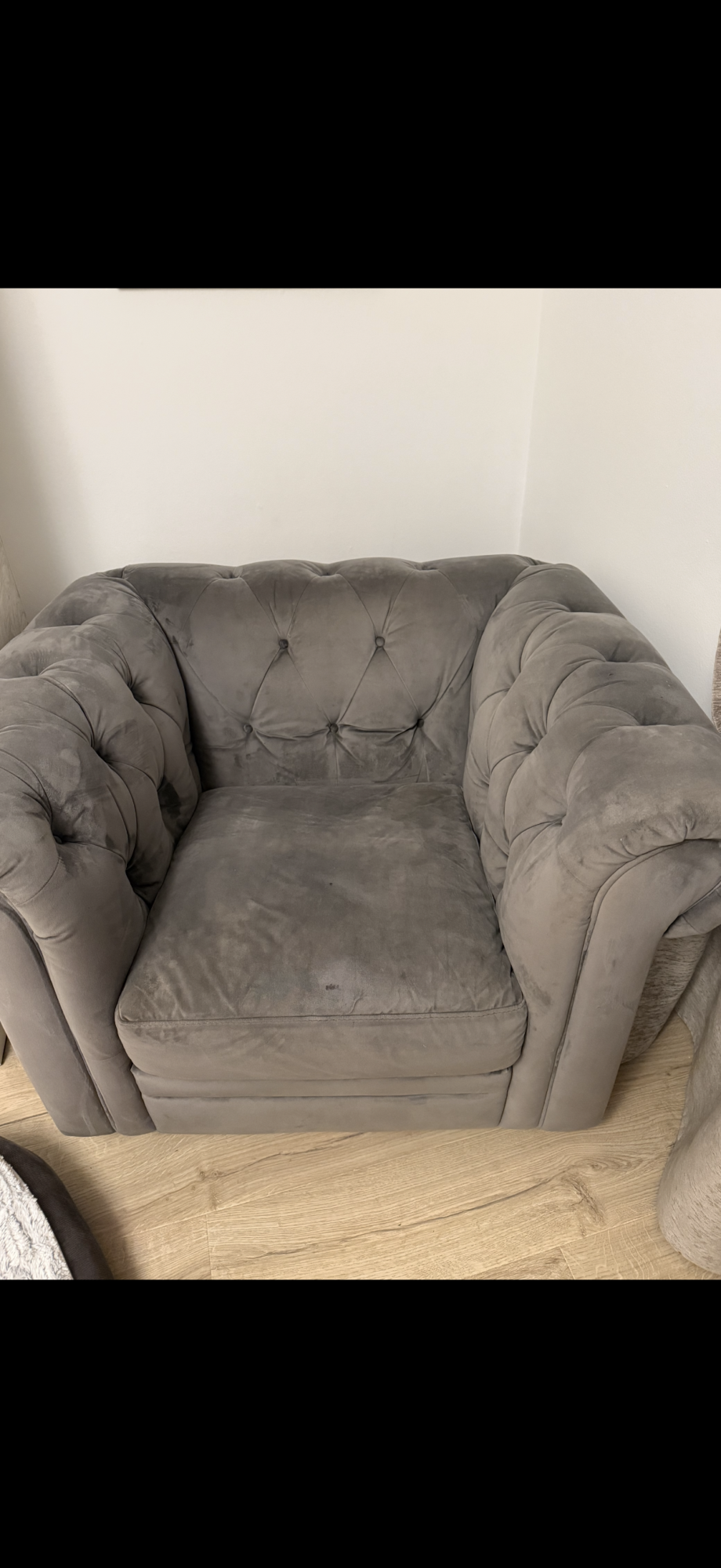 violina grey chesterfield style sofa and chair