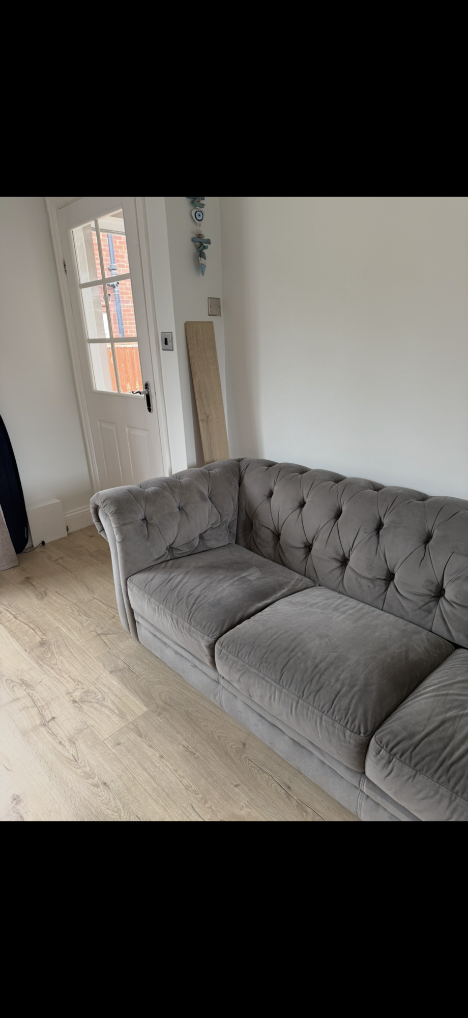 violina grey chesterfield style sofa and chair