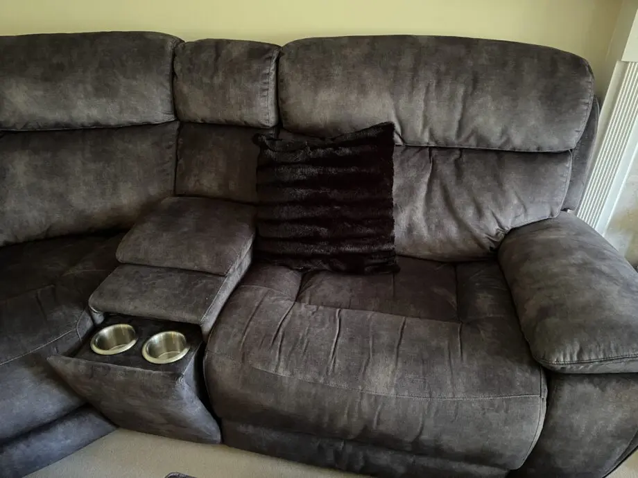 This is a fabric Sofology Radleigh Manual Recliner with Dual Footstool with Storage