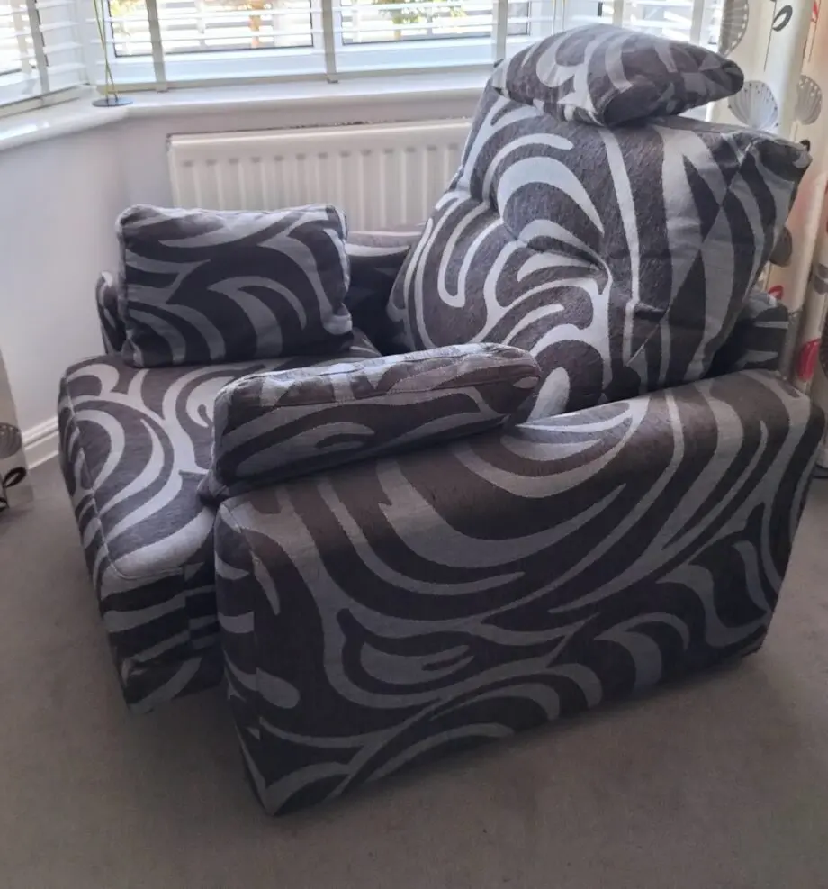 FAMA Dark Grey Sofa & Swivel Armchair